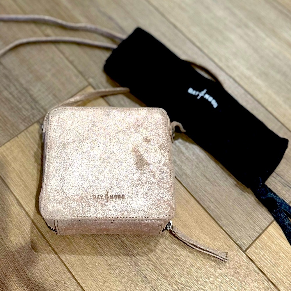 Rose Gold Foiled Genuine Suede Crossbody Bag